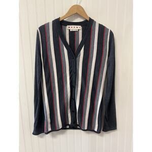 Marni Small Gray Striped Wool LS Cardigan Italy Size 40 Small